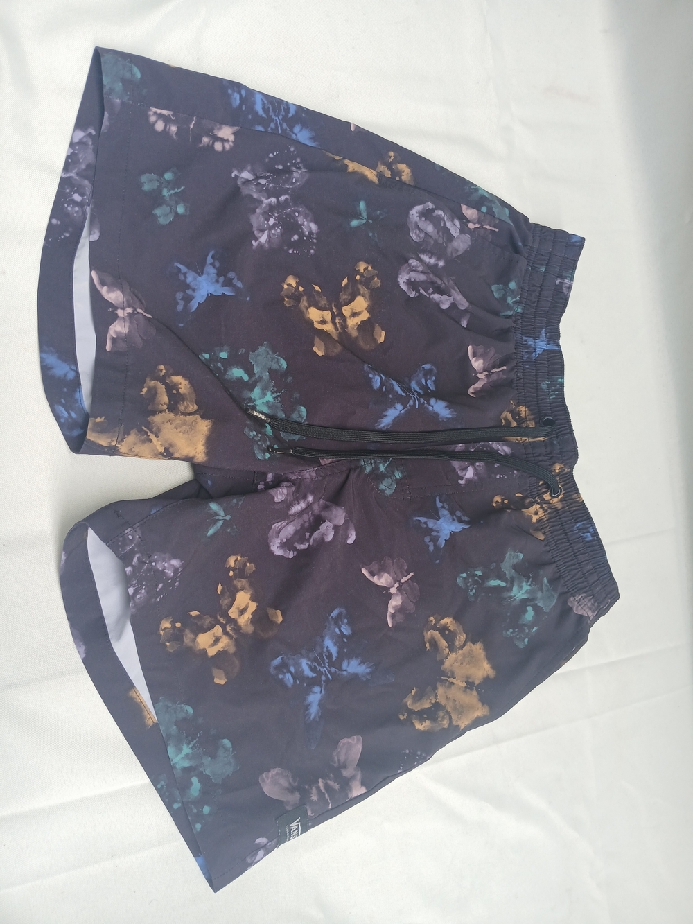 Vans Black and Gray Elastic Waist Shorts with Subtle Print